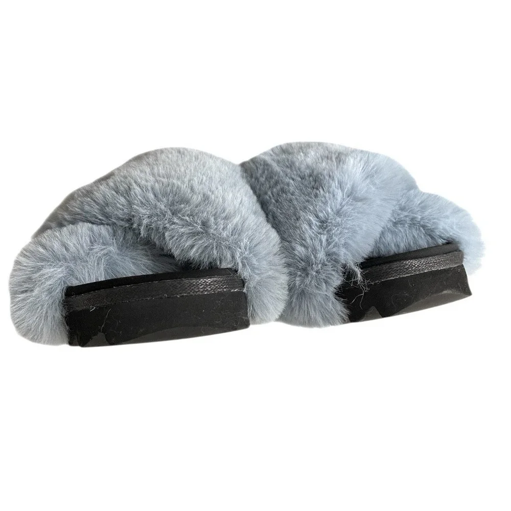 NWOT ROAM‎ Cloud Slipper Slides Icy Blue Furry Sz 37 Faux Fur Chic Fuzzy